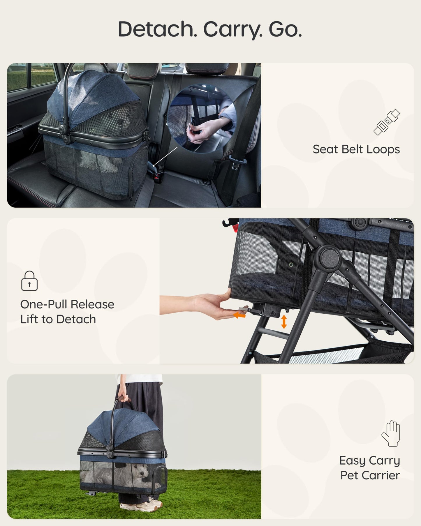 OJCME 3 in 1 Pet Carrier Stroller for Small/Medium. Chosen for real quality, fits naturally into