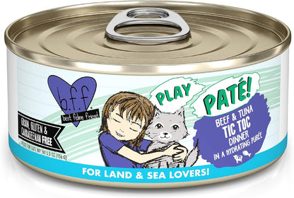Weruva B.F.F. Play - Best Feline Friend Paté Lovers, Aw Yeah!, Beef & Tuna Tic TOC with Beef & Tuna, 5.5oz Can (Pack of 8)