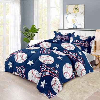 Baseball Comforter Set Queen,Sports Bedding Sets for Boys,Blue Sports Comforter Queen Bedroom Decor,Baseball Bedding Teen for All Seasons,Blue Quilt Kids Bedroom Decor