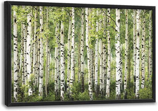Extra Large Birch Tree Framed Wall Art for Living Room,Oversized Green Aspen Trees Forest Pictures Wall Decor,Canvas Print Painting Modern Artwork Bedroom Office Bathroom 36L" x 24W"