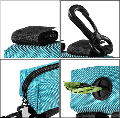 Dog Waste Bag Dispenser Pet Poop Bags Holder for Doggie Waste Bags Dispensers Soft Fabric Zipper Small Doggy Puppy Pouch for Leash Accessory Attachment with Carrier,Green