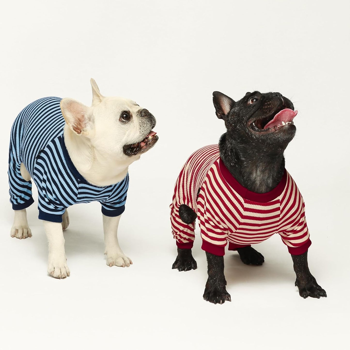 Fitwarm Red and White Striped Dog Pajamas, Waffle Dog Clothes for Small Dogs Girl Boy, Puppy Onesie with Feet, Pet Christmas Outfit, XS