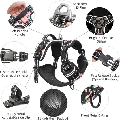 Timos Dog Harness, No-Pull Pet Harness with 2 Leash Clips, 3 Snap Buckles Adjustable Soft Padded Dog Vest, Reflective No-Choke Pet Oxford Vest with Easy Control Handle for Small Medium Large Dogs