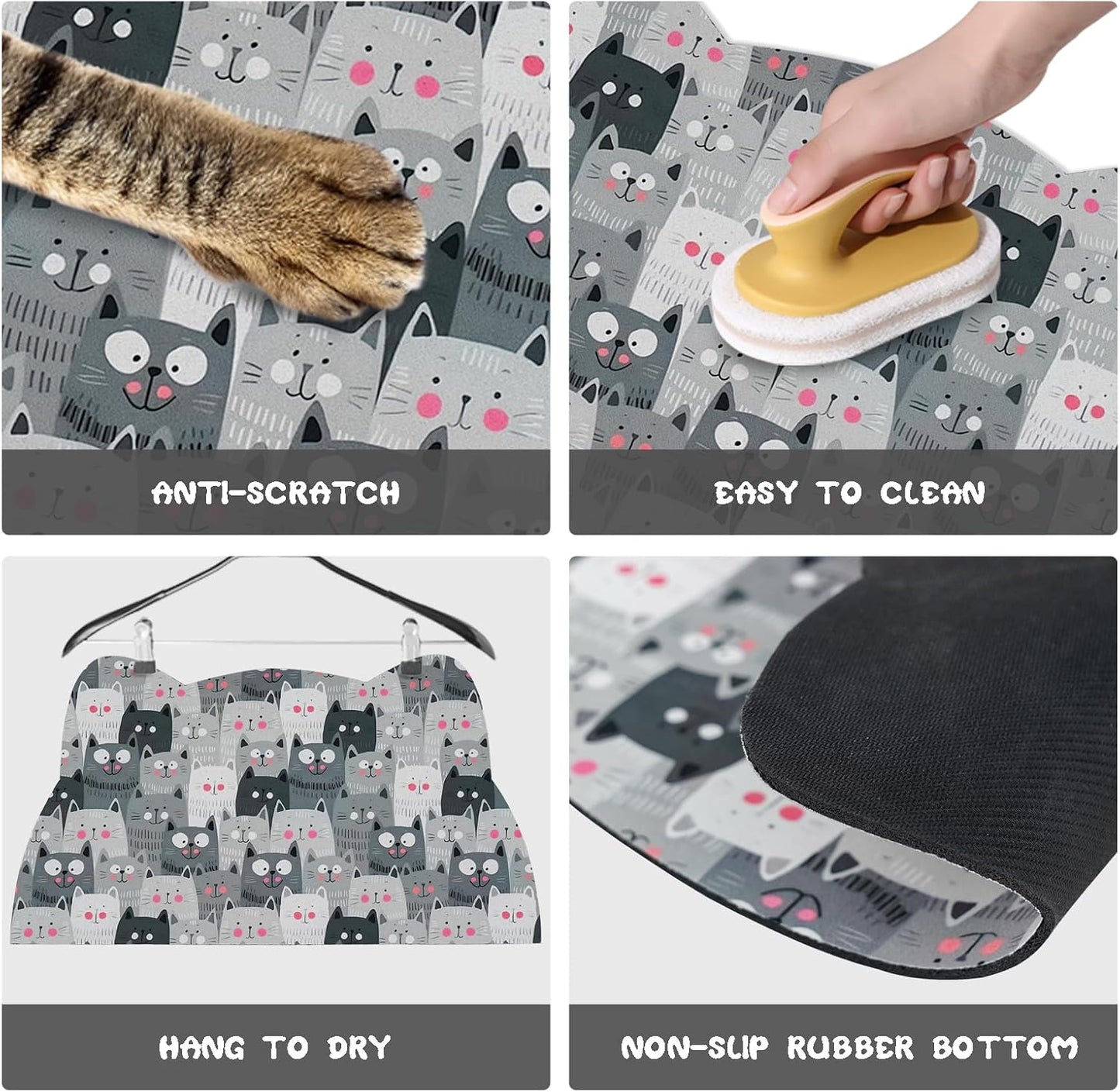 Grey Cat Food & Water Mats - Absorbent Pet Feeding Placemats 23.6 * 13.7 inch