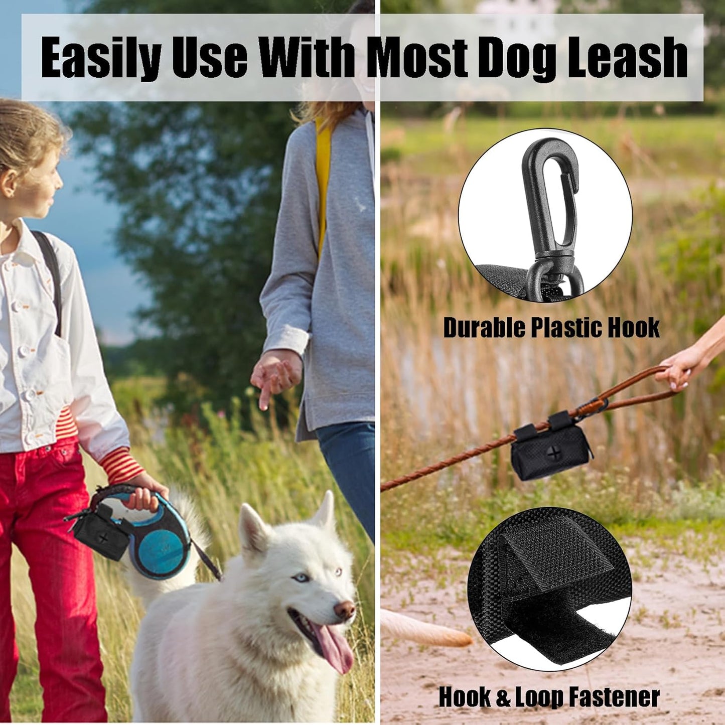 Dog Poop Bag Holder for Leash Attachment Dog Poop Bag Dispenser Dog Waste Bag Dispensers Dog Poop Bag Holders Fit Dog Leash Accessory With Hand Free Holder Carriers (Black) Pink