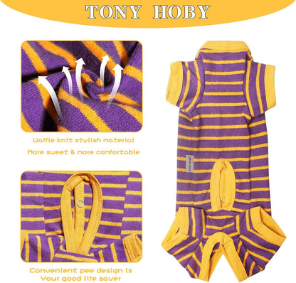 TONY HOBY Dog Pajamas, Male Dogs Warm Pajama with Thermal, Dog Jumpsuit Pajamas for Small Medium Dogs (Purple&Yellow, Boy, XL)