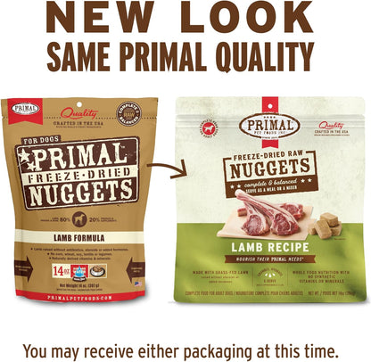 Primal Freeze Dried Raw Dog Food Nuggets, Lamb, Complete & Balanced Meal, Also Use as Topper or Treat, Premium, Healthy, Grain Free, High Protein Raw Dog Food, 14 oz (Pack of 4)