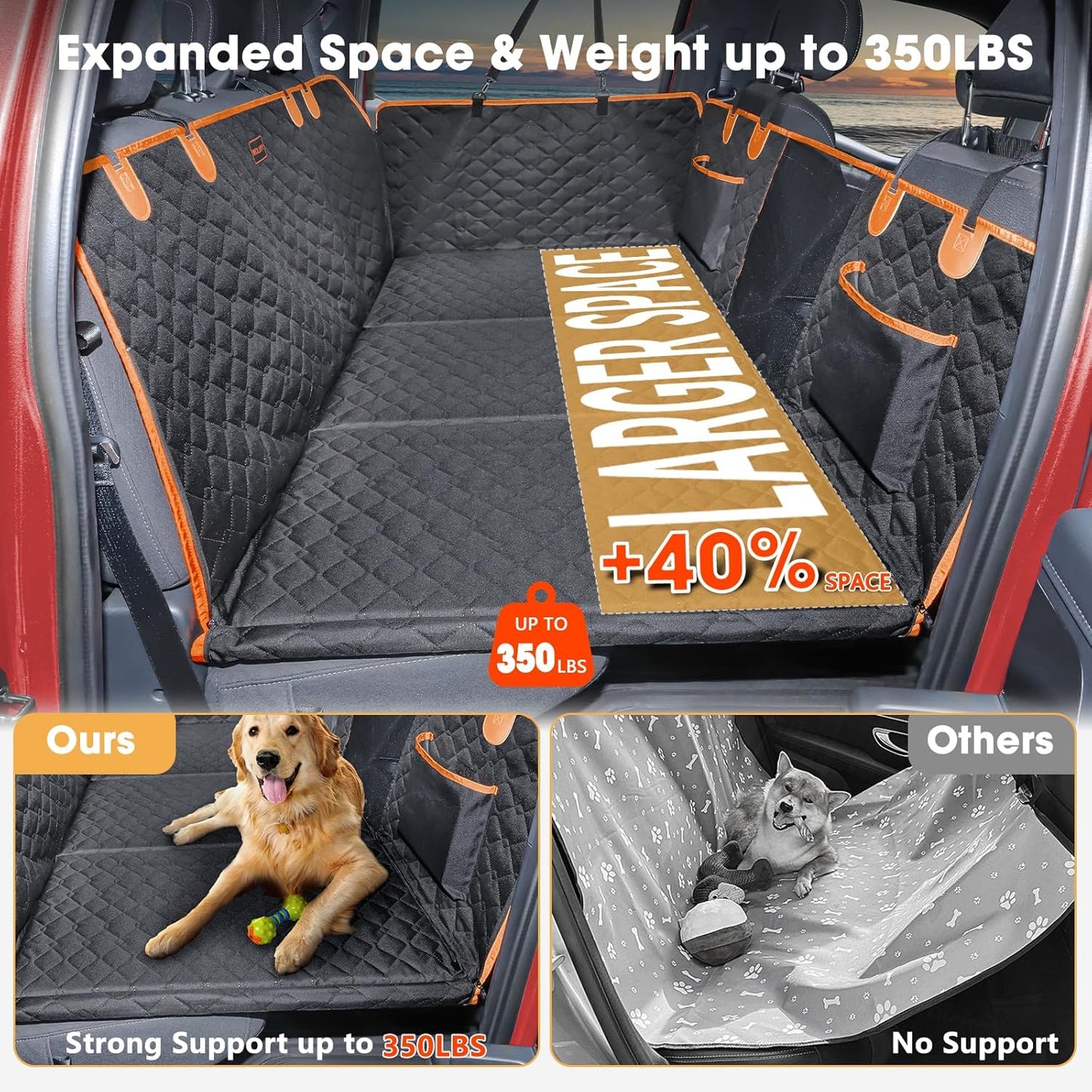 MIXJOY XL Dog Back Seat Extender for Truck, Hard Bottom Dog Car Seat Cover for Back Seat, Waterproof Dogs Backseat Cover for Crew Cab Truck and Large SUV, Waterproof Backseat Dog Hammock for Truck