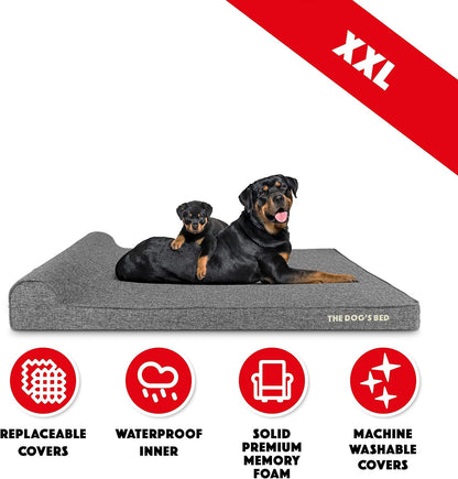 The Dog’s Bed Orthopedic Headrest Dog Bed XXL Grey Linen 54x36, Memory Foam, Pain Relief for Arthritis, Hip & Elbow Dysplasia, Post Surgery, Lameness, Veterinary Approved, Waterproof Washable Cover
