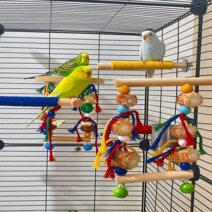 Bird Perches,Natural Wood Birds Stand Branch with Chew Toys,Parakeet Parrot Perch for Cage, Bird Cage Chew Toy & Hanging Toy for Cockatiels Lovebirds Budgies