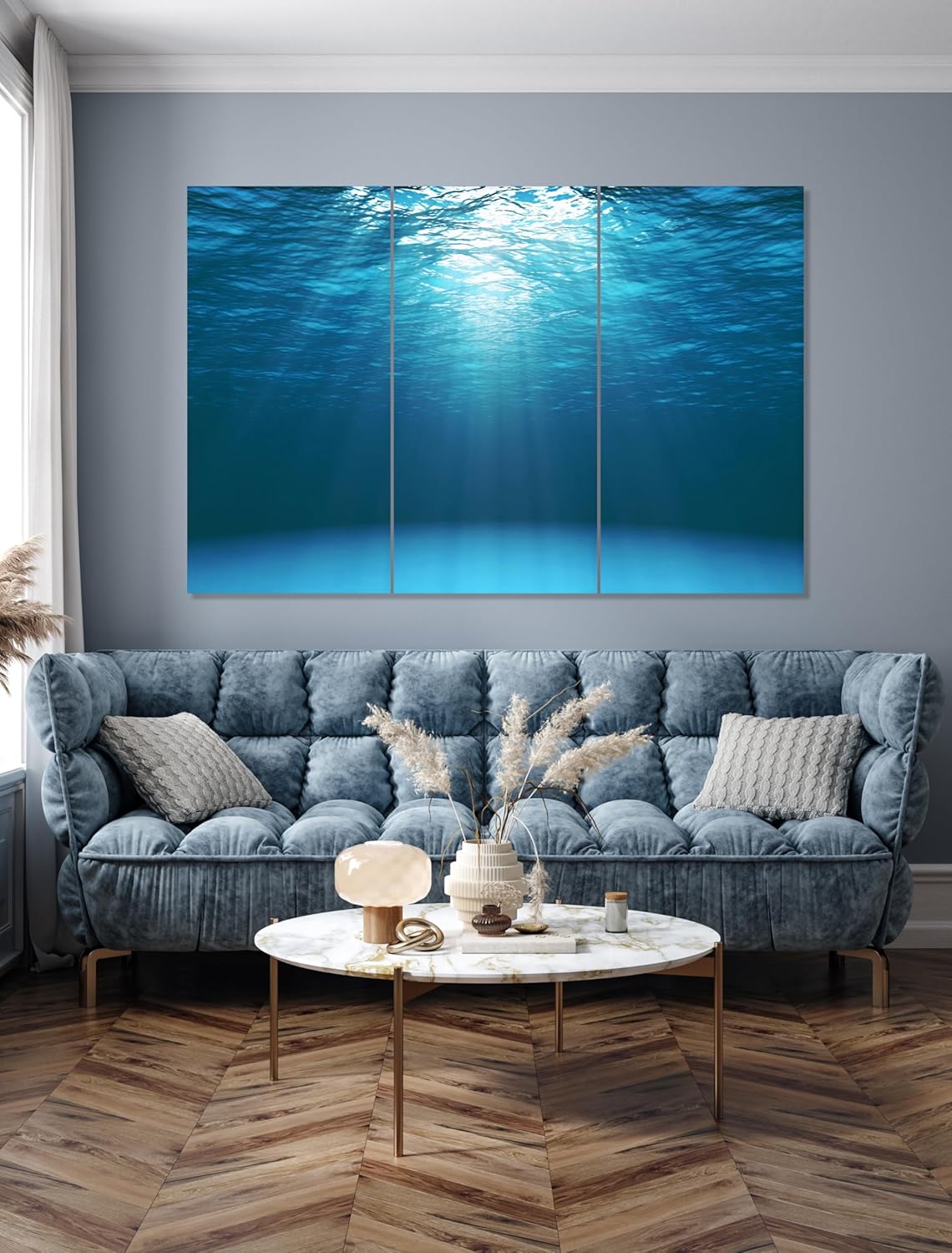 Nature Wall Art Prints - Ocean Forest Mountain Lake Canvas Landscapes - Small to Extra Large Living Room Bedroom Kitchen Bathroom Décor (Sun Rays Under Water, 47L" x 71W" - 3 panels)