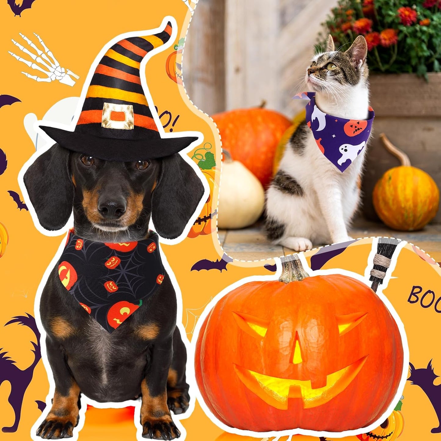 Abbylike 50 Pcs Halloween Dog Bandanas Bulk Pumpkin Bandanas for Dogs Triangle Kerchief Bibs Scarf Set for Pet Halloween Costume Photo Props Accessories Pet Shops, 25 Styles (25.6 x 17.7 x 17.7")