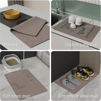 OHMO Dog Food Mat, Silicone Waterproof Cat Food Mat, Non-Skid Spill Proof Pet Feeding Mat for Food and Water, Easy to Clean Dog Placemat(Beige, 23.6" x 15.8")