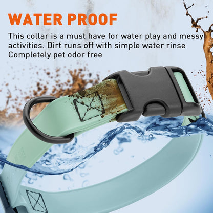 Dogline Biothane Waterproof Dog Collar with Quick Release Buckle Strong Coated Nylon Webbing with Odor- Proof for Easy Care Easy to Clean Fits Small Medium Large Dogs, Sage Green 3/4" W 12-19" L