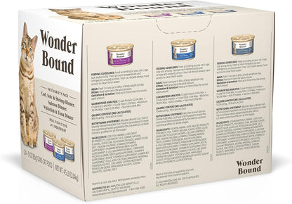 Amazon Brand - Wonder Bound Wet Cat Food, Pate, No Added Grain, Variety Pack (Cod, Sole & Shrimp, Salmon, White Fish & Tuna), 3 ounce (Pack of 24)