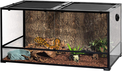 REPTIZOO Large Reptile Terrarium 120 Gallon, Tall & Wide Tempered Glass Reptile Tank 48" x 24" x 24" with Sliding Door Top Screen Ventilation & Anti Escape Lid, Full View