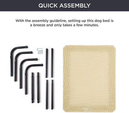 Bedsure Outdoor Elevated Dog Bed Large Sized Dog, Portable Indoor & Outdoor Cooling Raised Cot Pet Hammock Bed with Skid-Resistant Feet, Frame with Breathable Mesh, Khaki, 49 inches