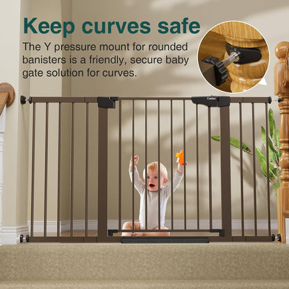 Cumbor 29.7-54.2" Wide Baby Gate for Stairs, Mom's Choice Awards Winner-Self Closing Dog Gate Indoor for Doorways, No Drilling Pressure Mounted Pet Gates for Kids, Easy Walk Through Safety Gate, Brown