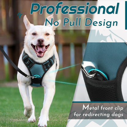 Eagloo Dog Harness Large Breed, No Pull Service Vest with Reflective Strips and Control Handle, Adjustable and Comfortable for Easy Walking, No Choke Pet Harness with 2 Metal Rings, Dark Green, XL