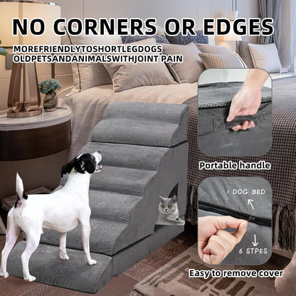 Dog Stairs & Steps for High Beds 30-36 inches High Tall, LitaiL Pet Stairs/Steps for High Beds 34 inch High for Small Large Dogs, Non-Slip 7 Steps Dog Ramps for Old Dogs/Cats
