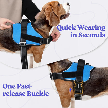 rabbitgoo Dog Harness for Large, Easy On Pet Vest with One Buckle, No Pull Adjustable Service Harness with D-Ring & Handle, Reflective for Safety Walking, Training, Blue, XL