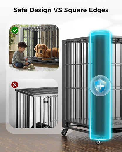 48 Inch Indestructible Heavy DutyDog Crate for Large Dogs with Removable Tray,High Anxiety Double Door,Arc Corner Design for Safe Use