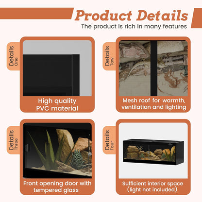 65 Gallon PVC Reptile Enclosure, RepWild 48"x18"x18" Terrarium/Tank with Heavy-Duty Screen Top, Glass Sliding Doors & Lock for Bearded Dragons, Ball Python, Geckos, Lizards