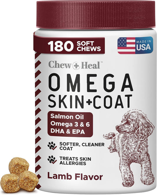 Salmon Oil for Dogs - Soft Chew Omega Treats for Skin and Coat - Fish Oil Blend of Essential Fatty