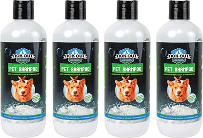 NOK OUT Premium Grade Pet Shampoo for Dogs and Cats, Veterinary Strength and Odor Eliminator Formula, Made in the USA, 20 Ounce Bottle, 4-Pack