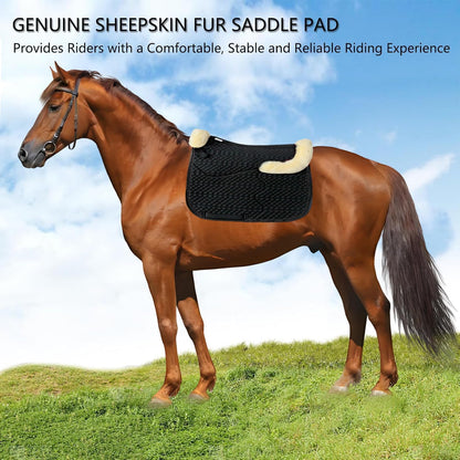 Woolous Dressage Saddle Pad, English Saddle Pad with Sheepskin Trim, Lambskin Wool Fleece Lining, Square Saddle Pad for Equestrian Riding, Comfortable & Shock Absorbing
