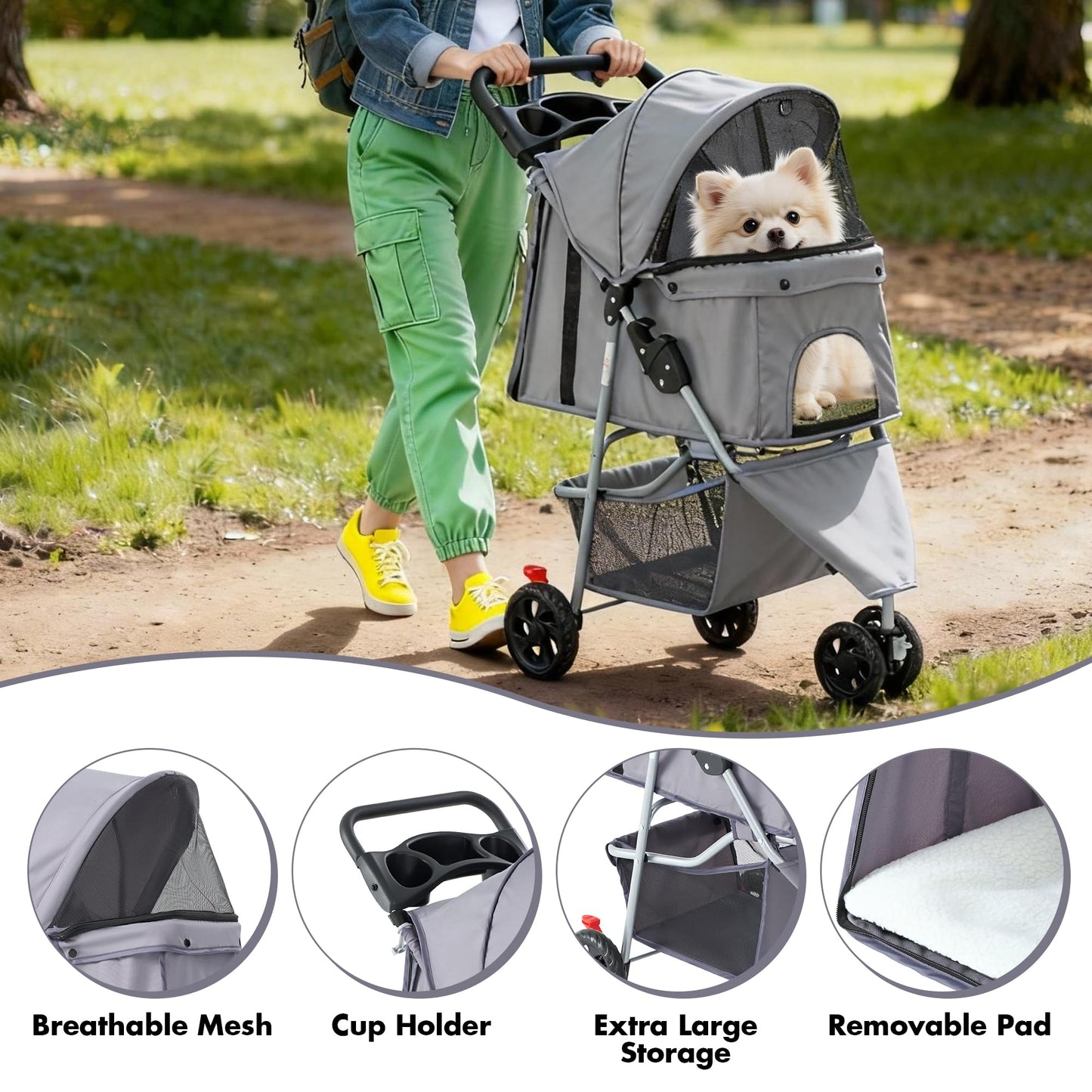 KMFurnila 3 Wheel Pet Stroller for Dogs and Cats. Chosen for real quality, fits naturally into