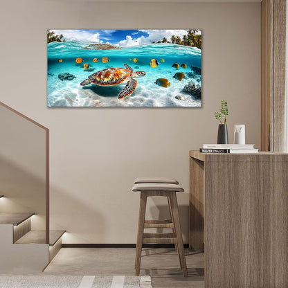 Quorin Sea Turtle Large Wall Art Coastal Undersea Beach Fish Pictures Wall Decor Tropical Island Canvas Print Painting Artwork for Bathroom Living Room Bedroom 30"x60"