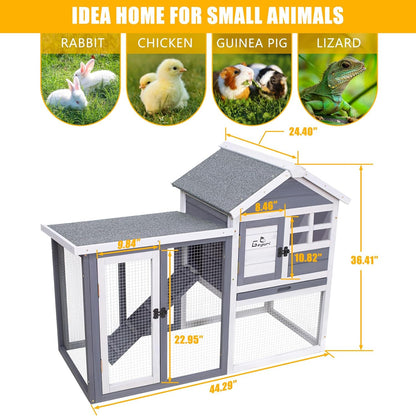GEGURI Large Rabbit Hutch Indoor Outdoor Chicken Coop Wooden Bunny Cage with Waterproof Roof (48''L x 24''W x 36''H Grey)