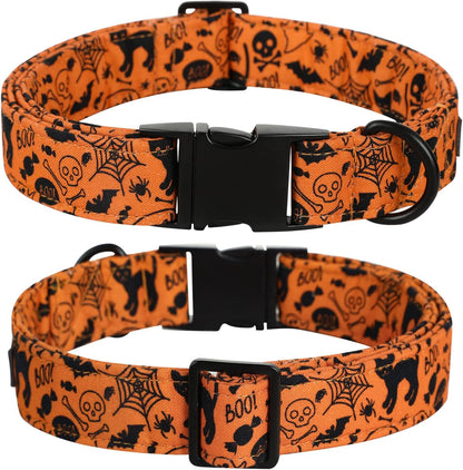 Lionet Paws Halloween Dog Collar with Bowtie - Cute Cotton Adjustable Fall Bowtie Dog Collar with Metal Buckle for Small Medium Large Dog Girl Boy Gift, M, Neck 13.5-22in