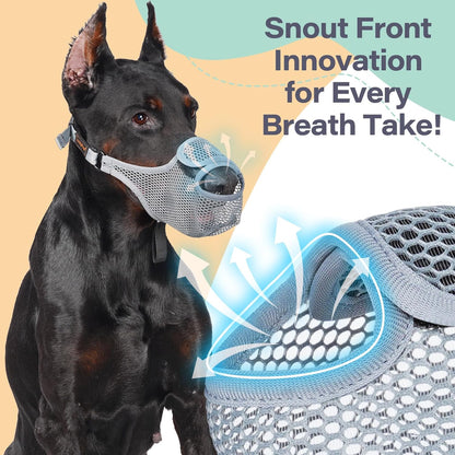 LUCKYPAW Dog Muzzle for Large Medium Small Dogs, Patented Mesh Muzzle to Prevent Biting Chewing Eating, Soft Mouth Guard with Front Opening Design for Drinking Panting(Grey, S)