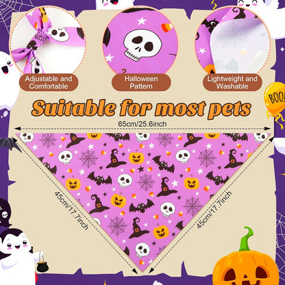Weewooday 50 Pcs Halloween Dog Bandanas Bulk Pumpkin Ghost Bandanas for Dogs Soft Triangle Bibs Adjustable Triangle for Small Medium Large Pets Halloween Party Costume(25.6 x 17.7 x 17.7 inch)