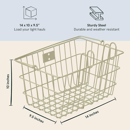 Retrospec Apollo-Lite Lift-Off Bike Basket - Detachable Steel Handlebar Basket with Carrying Handle for Commuting, Shopping & Beach Trips - 14.5in x 9.5in Weather-Resistant Biking Gear