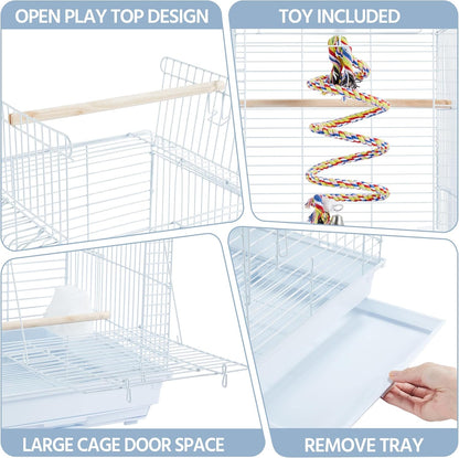 Yaheetech Open Play Top Travel Bird Cage for Conure Sun Parakeet Green Cheek Conure Lovebird Budgie Finch Canary, Small-Size Cage Portable