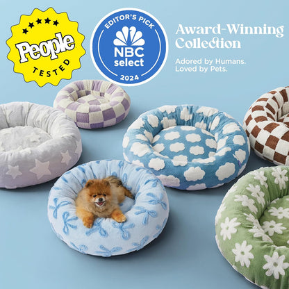 LE SURE Donut Medium Dog Bed - Round Cat Beds for Indoor Cats Calming Pet Beds, Cute Modern Beds with Jacquard Shaggy Plush & Anti Slip Bottom, 30 Inch, Ice Melt