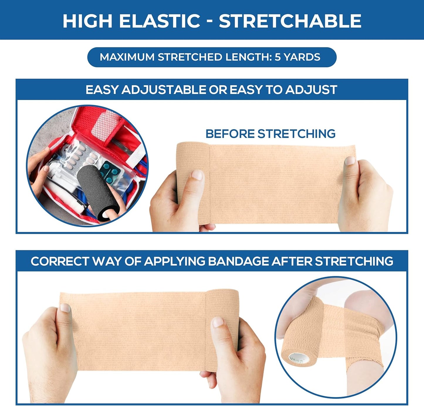 Self Adhesive Bandage Wrap - Pack of 12 Assorted Colors, Non-Woven, Breathable & Water-Resistant Vet Wrap for First Aid, Sports Injury, Body Sprains, & Pets - 4 Inch x 5 Yards