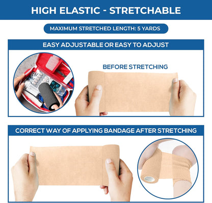 Self Adhesive Bandage Wrap - Pack of 12 Assorted Colors, Non-Woven, Breathable & Water-Resistant Vet Wrap for First Aid, Sports Injury, Body Sprains, & Pets - 4 Inch x 5 Yards
