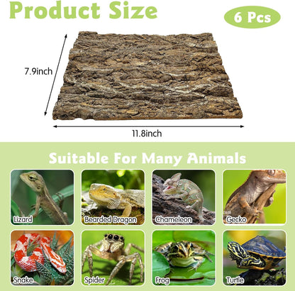 kathson 6Pcs Cork Tile Background Bark 11.8”Lx7.9”W Reptile Tank Background Terrarium Backdrop Wall Decor Natural Reptile Climbing Mat for Spider Gecko Lizard Chameleon Bearded Dragon Turtle Snake