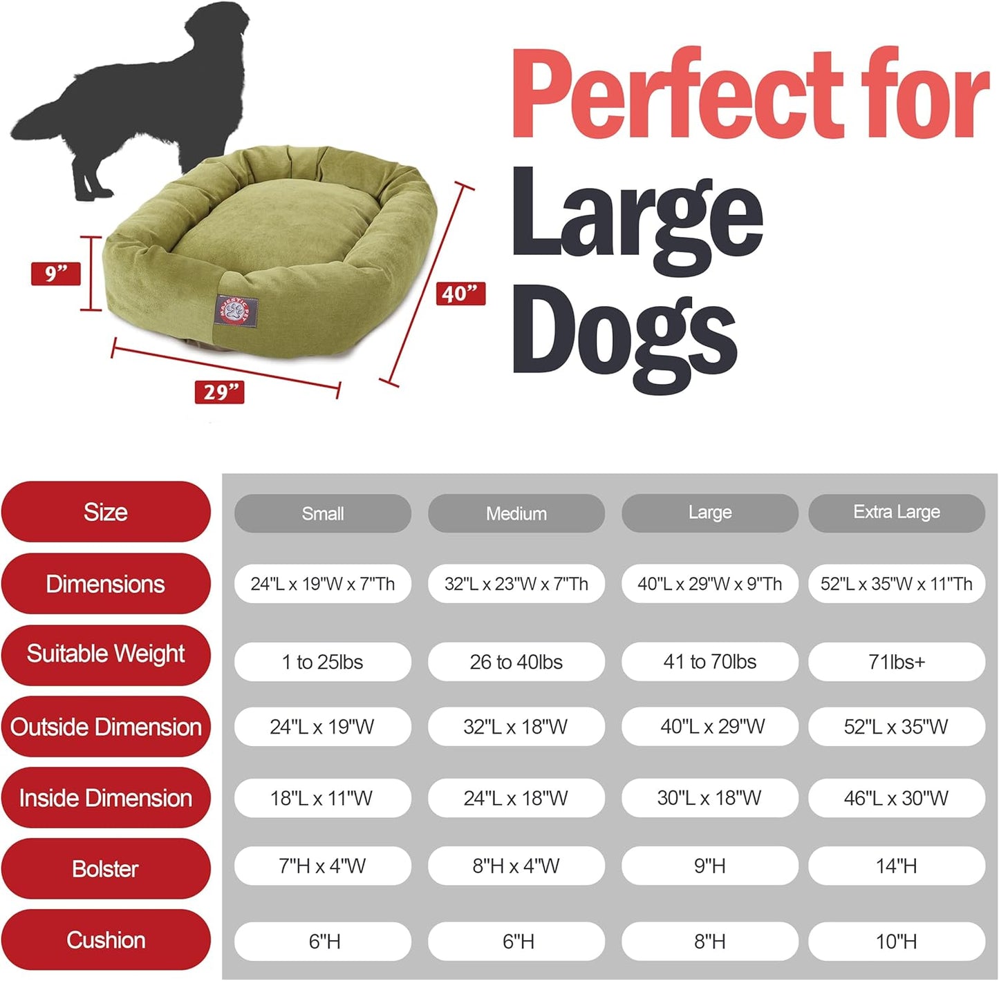 Majestic Pet 40 Inch Micro Velvet Calming Dog Bed Washable 40x29x9 (inch) – Cozy Soft Round Donut Dog Bed with Spine for Head Support - Pet Bed Large – Apple (2025)