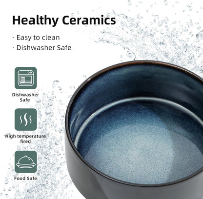 Ceramic 6.1inch Raised Dog Bowl with Stand for Small and Medium Breed Dog Dish Pet Food and Water Bowl (Double Bowl with Stand - Starry Sky, 28oz)