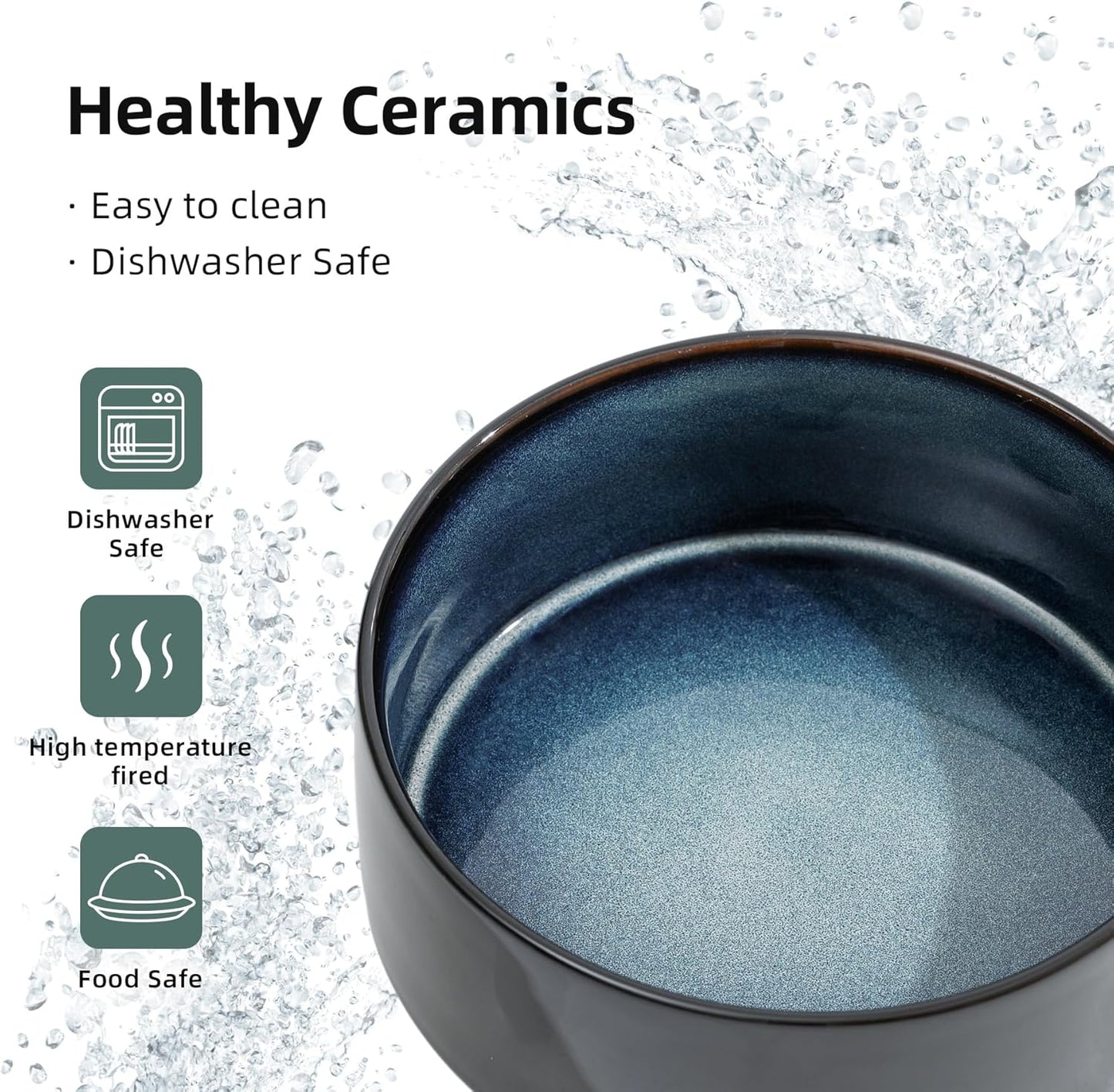 Ceramic 5.1inch Set of 2 Dog and Cat Bowls, 2pcs Anti-Slip Food and Water Feeder Dishes for Puppies, Kitties, Cats(2 Bowls, Starry Sky)