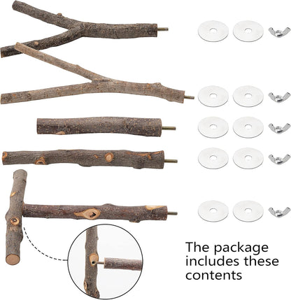 EBaokuup 5PCS Natural Wood Bird Perches for Parrot - Wooden Bird Parrot Stand Branches Parakeet Cage Perch Accessories for Small Birds Budgies Cockatiels Conure Lovebirds