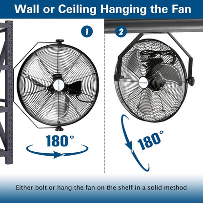 BILT HARD 20 inch Industrial Wall Fan, 4600 CFM, 3-Speeds High Velocity Wall Mount Fan with Sealed Motor, 2 Pack