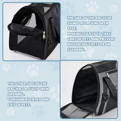 Sweetude 4 Pcs Cat Carrier Soft-Sided Pet Carrying Bag for Cat Under 13 Lbs, 16.9 x 11x 7.5 Inch, Portable Foldable Comfortable Bag for Small Pet Travel(Black, Gray)