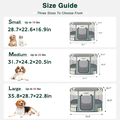 Love's cabin Pet Puppy Dog Playpen, Small Dog Tent Crates Cage Indoor/Outdoor, Portable Exercise Playpen for Cat, Foldable Pop Up Dog Kennel Playpen with Carring Case (S, Gray Green)