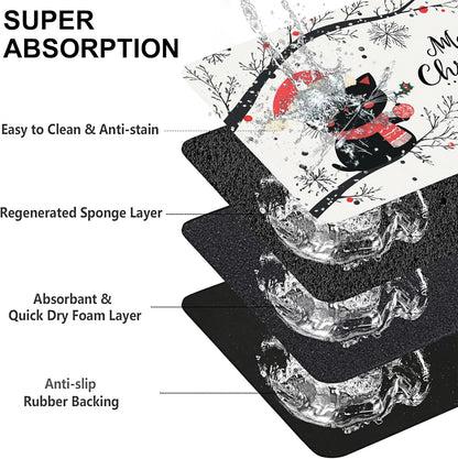 Christmas Black Cat Pet Feeding Mat-Quick Dry Absorbent Dog Cat Food Mat, Anti-Slip Water Bowl Mats for Messy Eaters-No Stains Indoor Pet Accessories 16"x24"